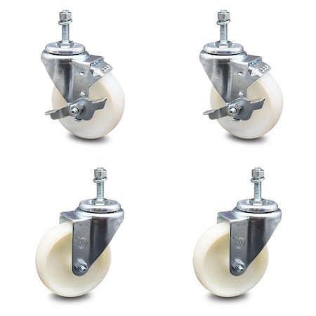 Service Caster 4 Inch Nylon Wheel Swivel 3/8 Inch Threaded Stem Caster Brakes SCC, 2PK SCC-TS20S414-NYS-381615-2-TLB-2